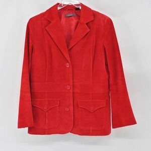 Vtg Y2k LIZ CLAIBORNE Womens Suede Jacket Size M Red Leather Button Western Boho